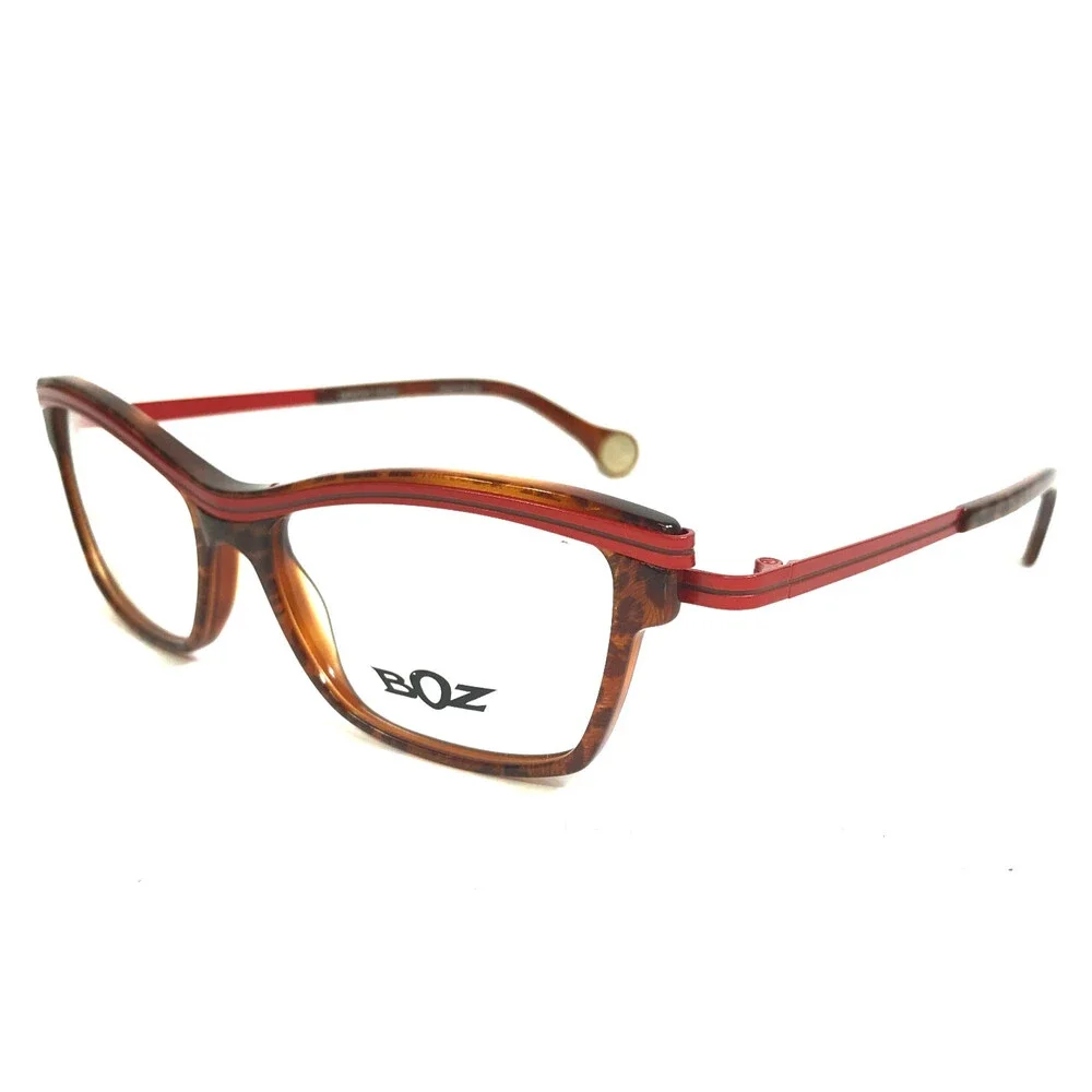BOZ Eyeglasses Frames WOODY 9530 Brown Panther Red Matte Striped 53-15.5-135